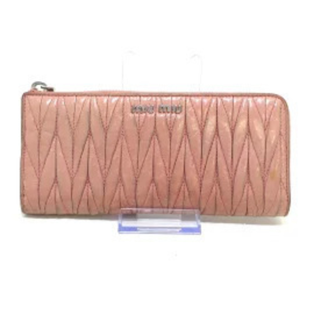 Miu Miu Gathered Wallet Long L shaped Zipper Pink Leather